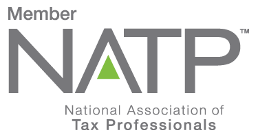 Logo of the National Association of Tax Professionals (NATP) with the word 'Member' above it. The 'A' in 'NATP' features a green triangle.